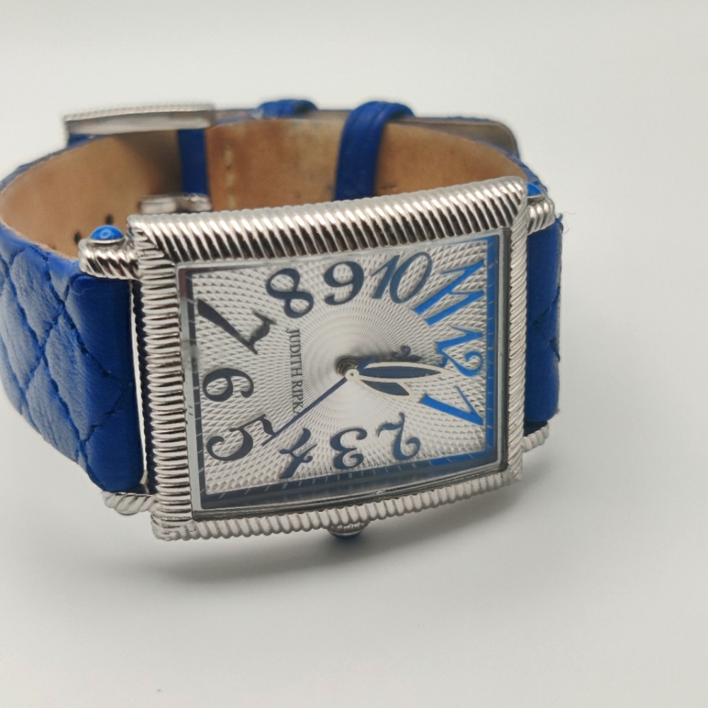 Judith Ripka Quilted Blue Leather Watch